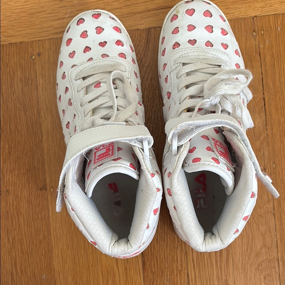 Fila White and Red Heart Sneakers